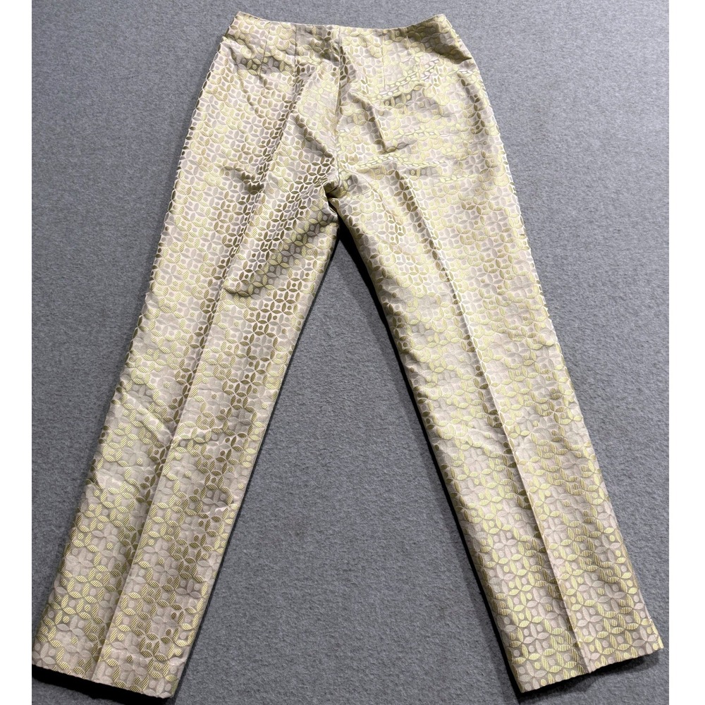 Sigrid Olsen Silk Blend Jacquard Geometric Suit Champagne Shiny Blazer 6 Pants 4 - Picture 6 of 16